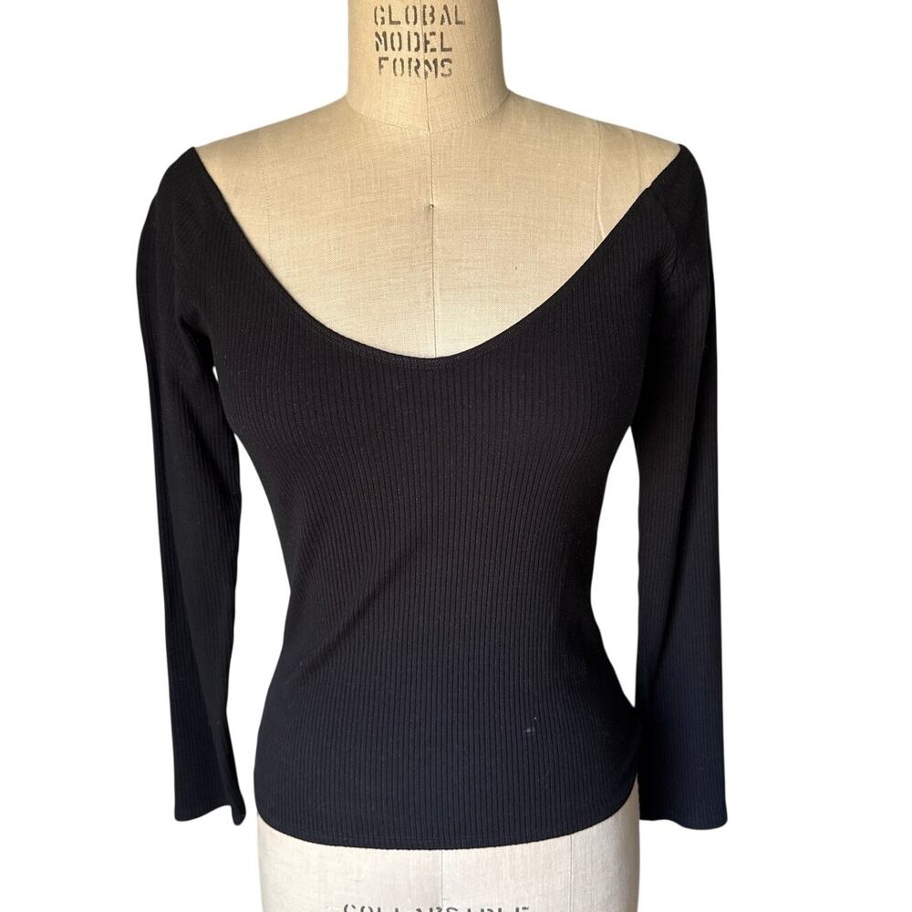 Reformation Graham Knit Top Off the Shoulder in Black Size Medium